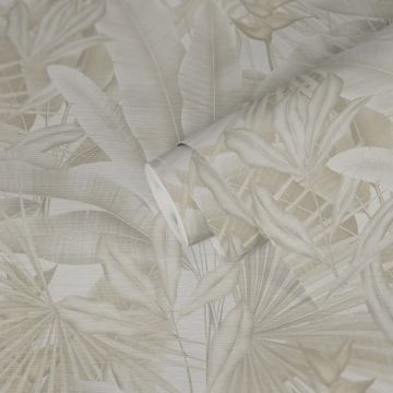 Dschungel-Tapete Naturtöne Creme Beige - Vliestapete mit Palmenblättern matt (KG-172938)