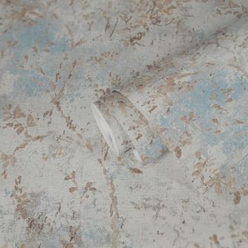 Florale Tapete Vintage Beige Blau - Vliestapete mit Ästen & Blütenmuster (KG-172946)