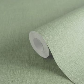 Uni Tapete in Leinen Optik Salbeigrün - Strukturierte Vliestapete matt natürlich (KG-172957)