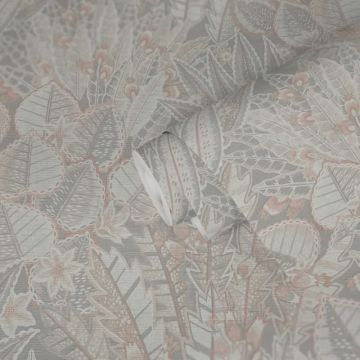 Dschungel-Tapete Grau Creme Beige - Florale Mustertapete zart - Vliestapete strukturiert (KG-172965)