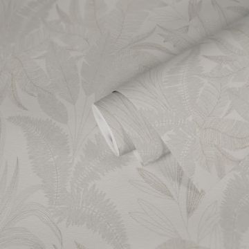 Dschungel Tapete Creme Beige - Helle Blätter Optik dezent - Strukturierte Vliestapete (KG-172967)