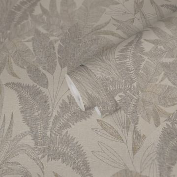 Dschungeltapete Beige - Elegante Blätteroptik glänzend - Struktur-Vliestapete (KG-172970)