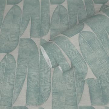 Bananenblatt-Tapete Grau Blau Türkis - Vliestapete mit Blättermuster - Modern & lebendig (KG-172994)