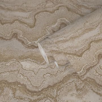 Marmor-Tapete Beige Gold - Moderne Design Vliestapete mit Metalliceffekt- Edle Steindesign-Optik (KG-172996)