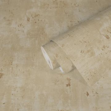 Putzoptik-Tapete Beige Gold - Strukturierte Vliestapete mit sanftem Glanz (KG-173005)