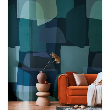Design livingwalls Vliestapete Blau-Grün - Wandbild 280x159 cm - Abstrakte Formen in Petrol & Navy - moderne Wandgestaltung  (KG-175199)