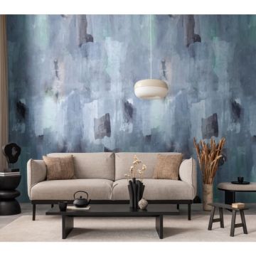 Aquarell livingwalls Vliestapete in Blau-Grau - Wandbild 280x159 cm - Künstlerische Eleganz in kühlen Tönen  (KG-175203)