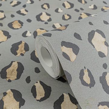 Leopardenmuster-Tapete auf Grau - Urban Wild Look für moderne Räume livingwalls (KG-175220)