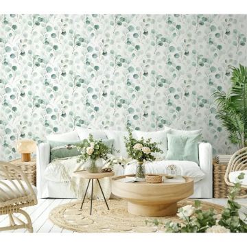 Selbstklebende Tapete in Grün Blumenoptik, Blattmotiv Klebefolie für Wand und Möbel (KG-175453)