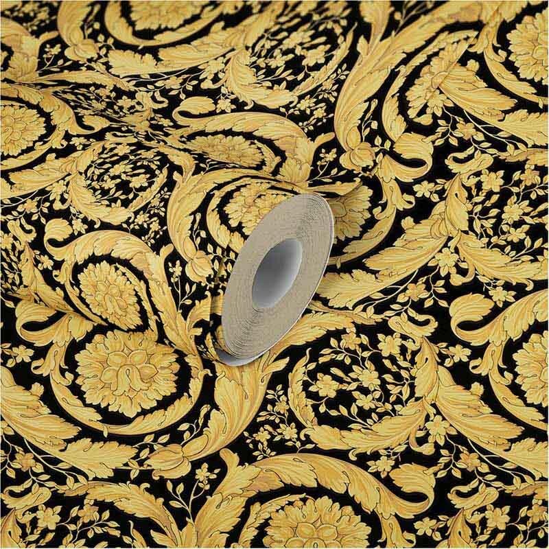 Tapete Schwarz, Anthrazit, Gold, Kupfer VERSACE Satintapete (1023779)