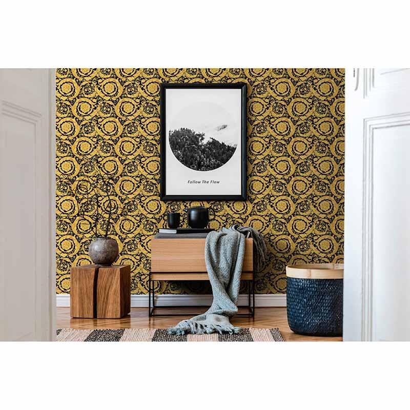 Tapete Schwarz, Anthrazit, Gold, Kupfer VERSACE Satintapete (1023779)