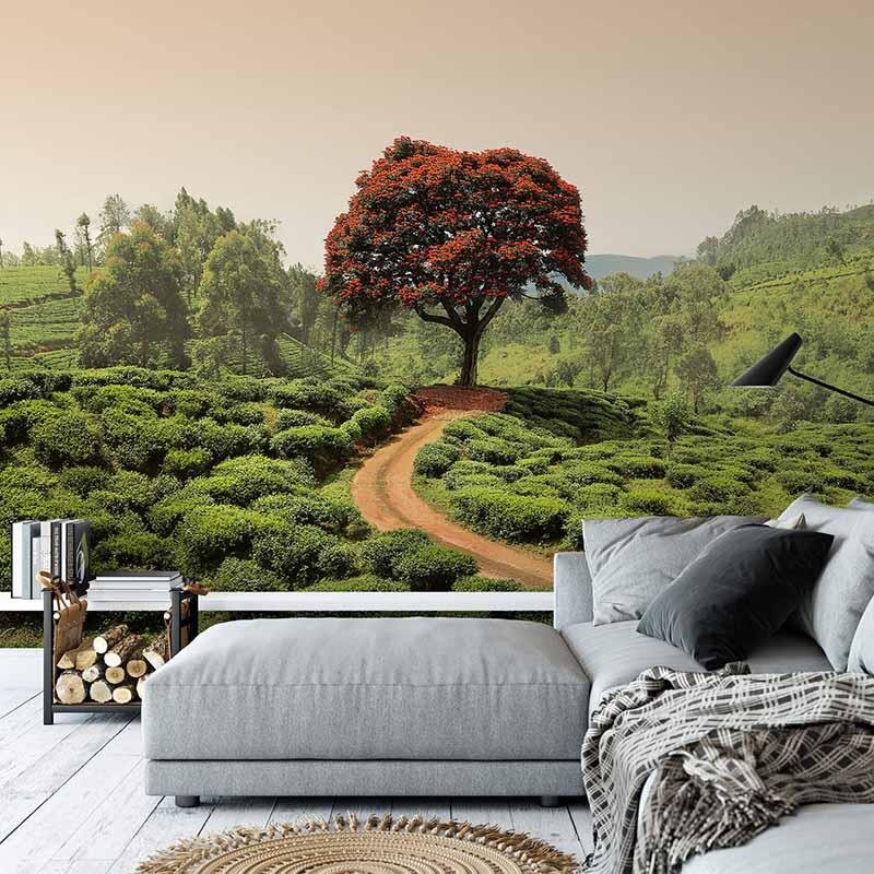 Digitaldruck-Tapete Red Tree and Hills in Sri Lanka livingwalls (1033865)