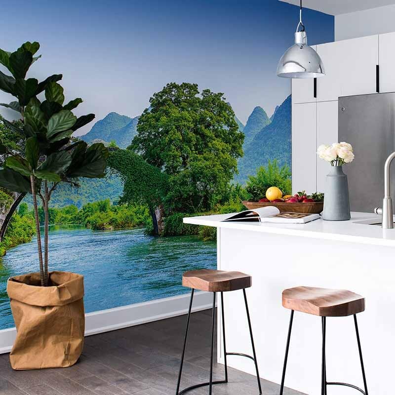 Digitaldruck-Tapete Bridge Crosses A River In China livingwalls (1033860)