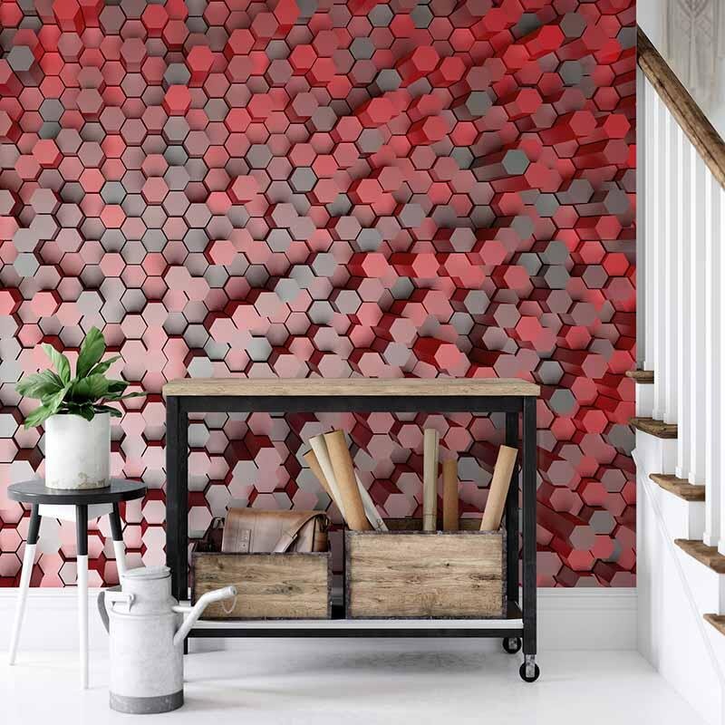 Digitaldruck-Tapete 3D Pentagons Red livingwalls (1033857)