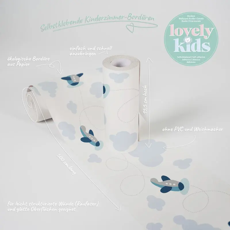 Bordüre Blau, Grau, Silber, Pastellfarben, Weiß AS-Creation Papier (1029907)