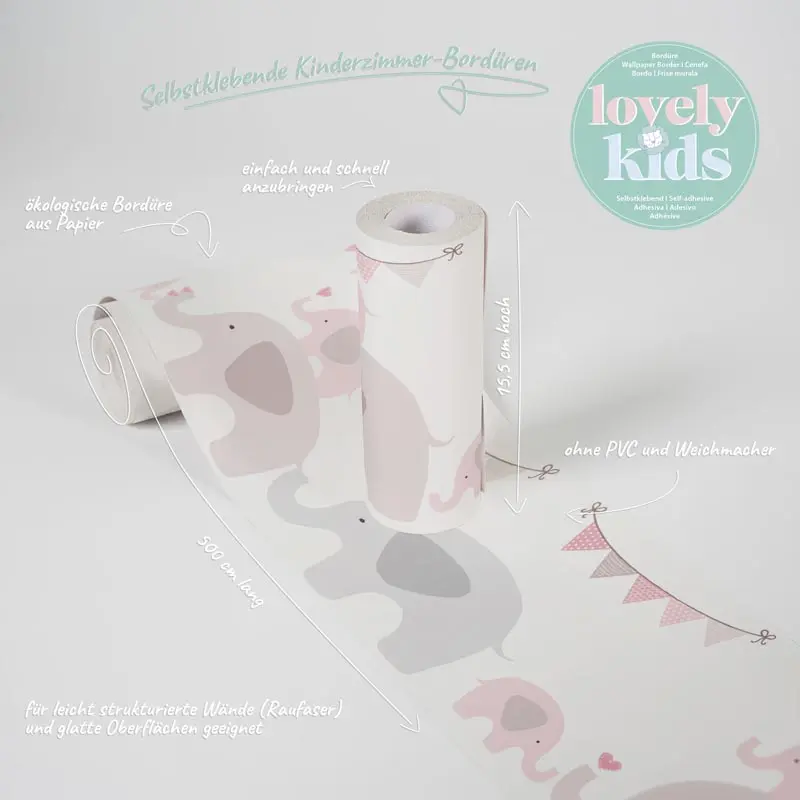 Bordüre Grau, Silber, Pastellfarben, Rosa, Rose, Weiß AS-Creation Papier (1029905)