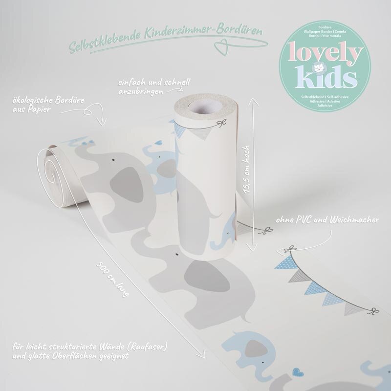 Bordüre Blau, Grau, Silber, Pastellfarben, Weiß AS-Creation Papier (1029904)