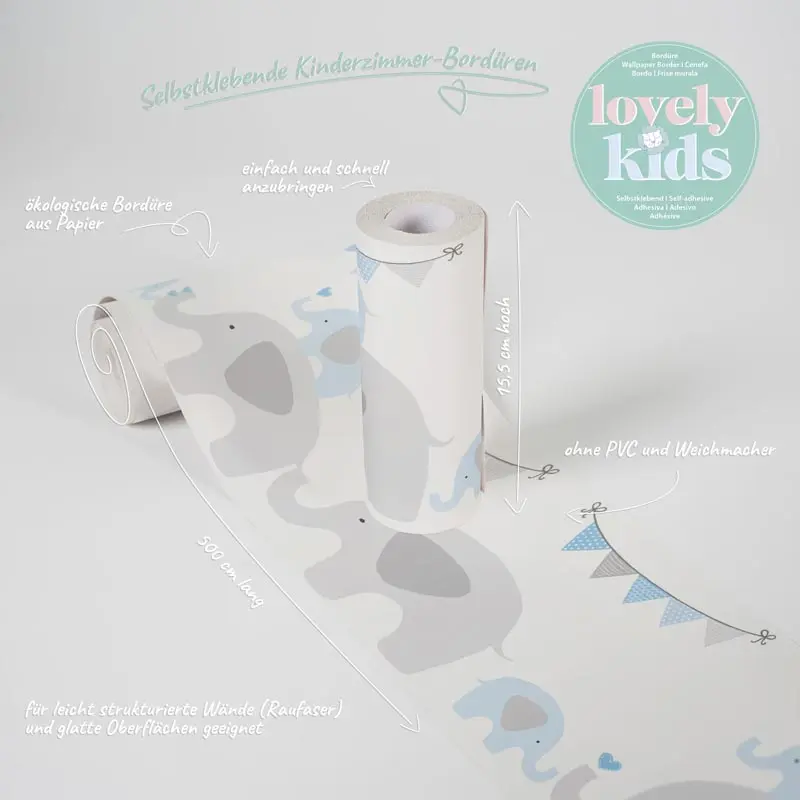 Bordüre Blau, Grau, Silber, Pastellfarben, Weiß AS-Creation Papier (1029904)