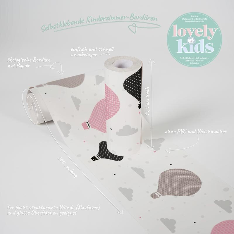 Bordüre Grau, Silber, Rosa, Rose, Schwarz, Anthrazit, Weiß AS-Creation Papier (1029894)