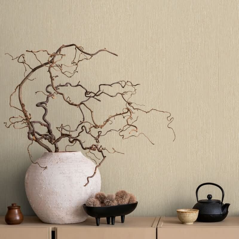 Vliestapete in Textiloptik mit strukturierter Oberfläche beige Uni (KG-171398)