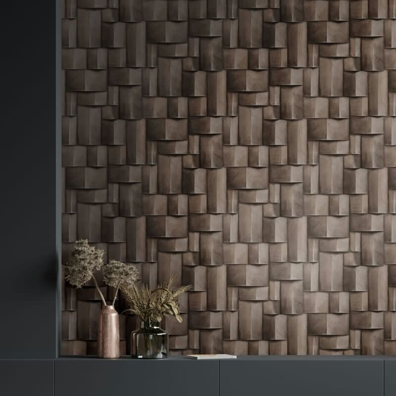 Vliestapete mit Holzmotiv geometrisch grau, braun 3D-Optik (KG-171408)