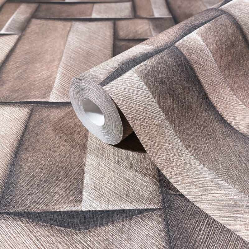Vliestapete mit Holzmotiv geometrisch grau, braun 3D-Optik (KG-171408)