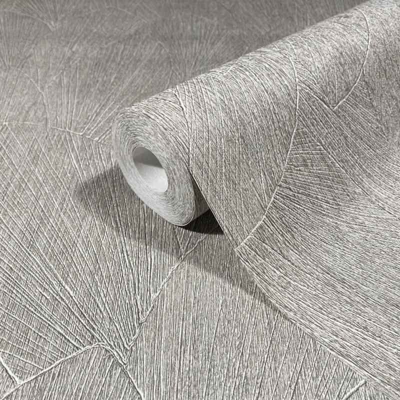 Vliestapete mit strukturiertes Blattmotiv grau Floral (KG-171415)