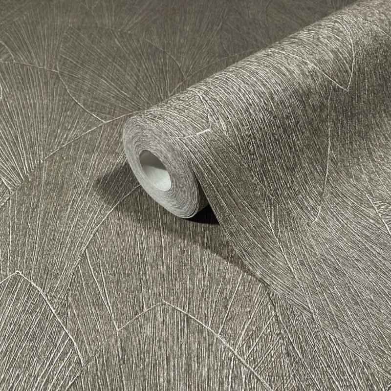 Vliestapete mit strukturiertes Blattmotiv grau Floral (KG-171416)