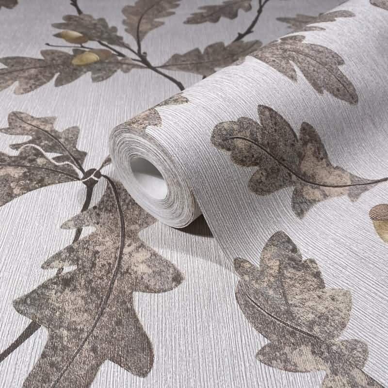 Vliestapete mit Blattmotiv mit Kastanien grau, braun Floral (KG-171418)