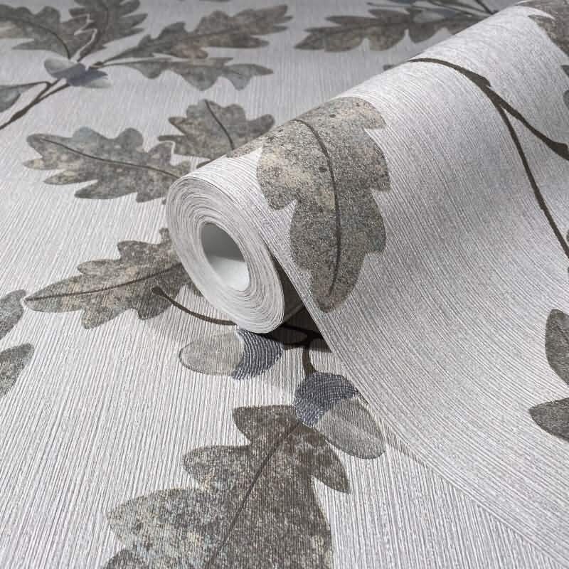 Vliestapete mit Blattmotiv mit Kastanien grau Floral (KG-171422)