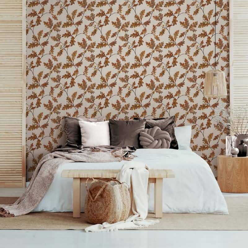 Vliestapete mit Blattmotiv mit Kastanien grau, braun Floral (KG-171427)