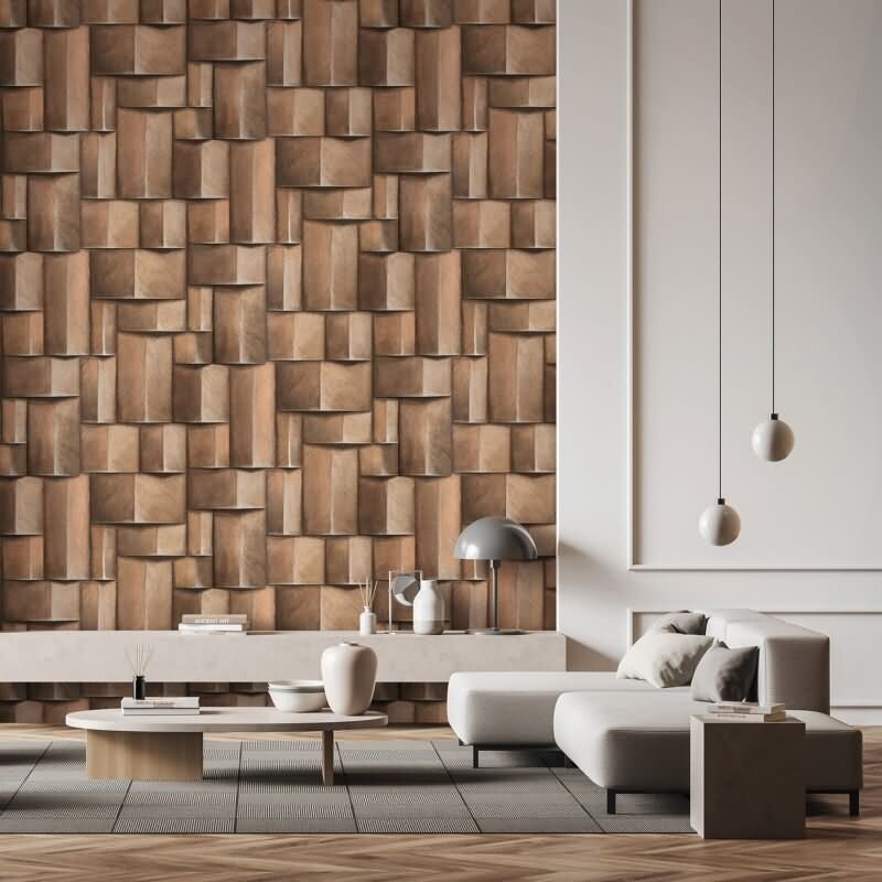 Vliestapete mit Holzmotiv geometrisch braun 3D-Optik (KG-171428)