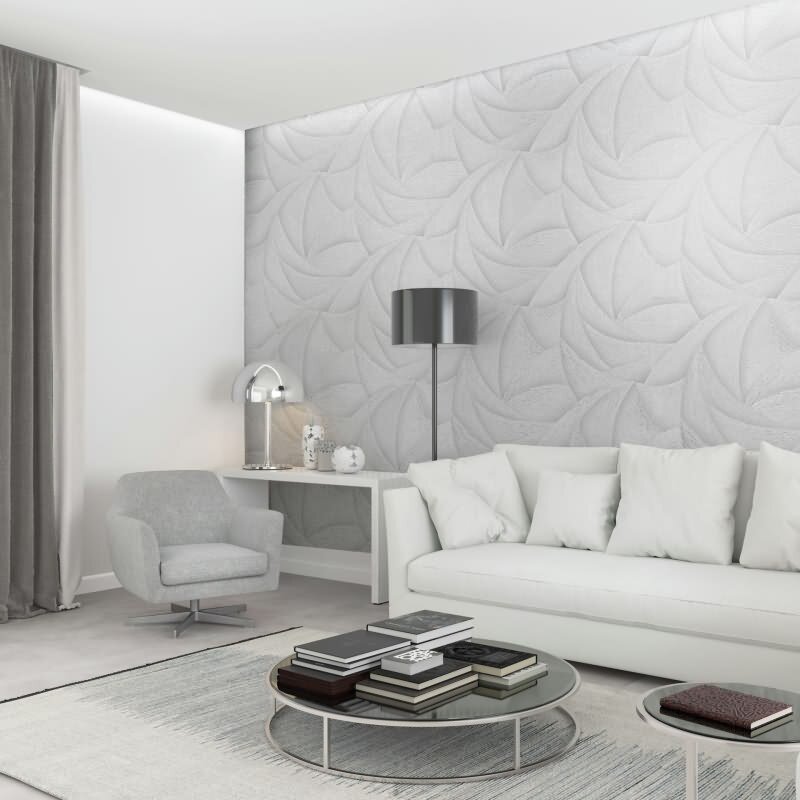 Vliestapete in Weiß 3D-Optik Wellen Grafisch Modern für Wohnzimmer Schlafzimmer Küche (KG-171434)