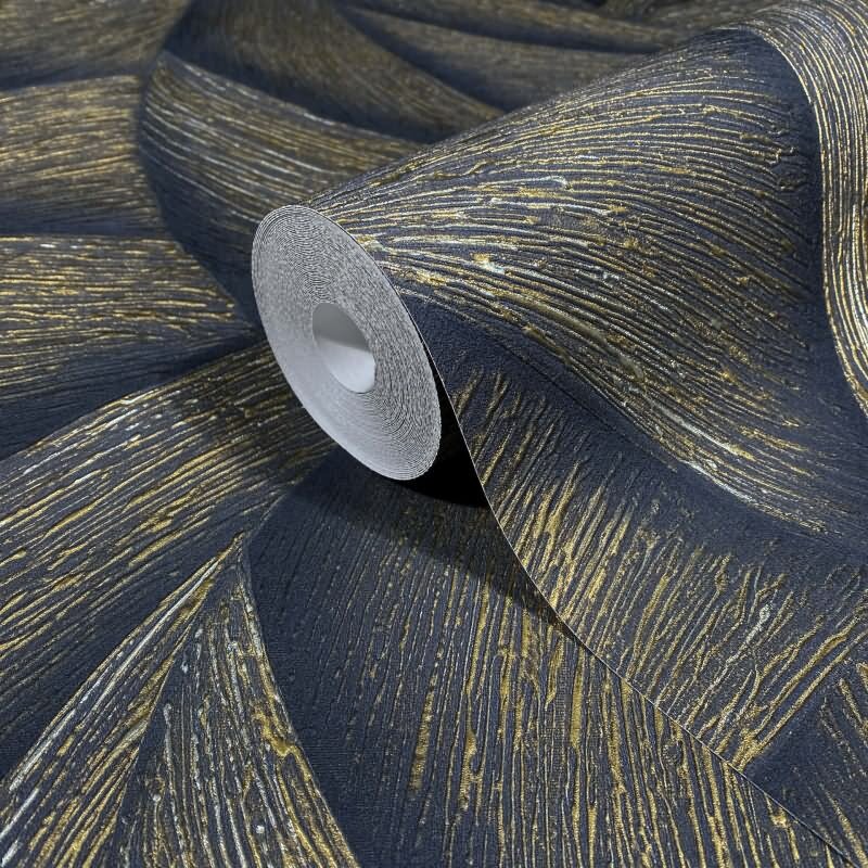 Vliestapete in Schwarz, Gold 3D-Optik Wellen Grafisch Modern für Wohnzimmer Schlafzimmer Küche (KG-171437)