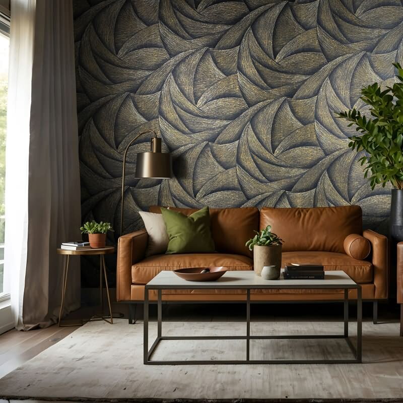 Vliestapete in Schwarz, Gold 3D-Optik Wellen Grafisch Modern für Wohnzimmer Schlafzimmer Küche (KG-171437)