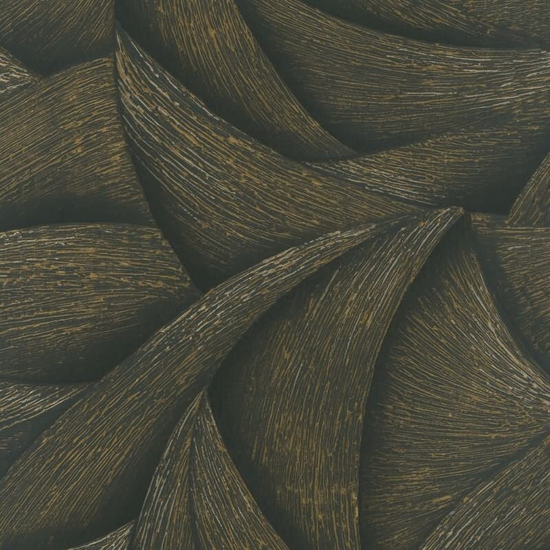 Vliestapete in Schwarz, Gold 3D-Optik Wellen Grafisch Modern für Wohnzimmer Schlafzimmer Küche (KG-171437)