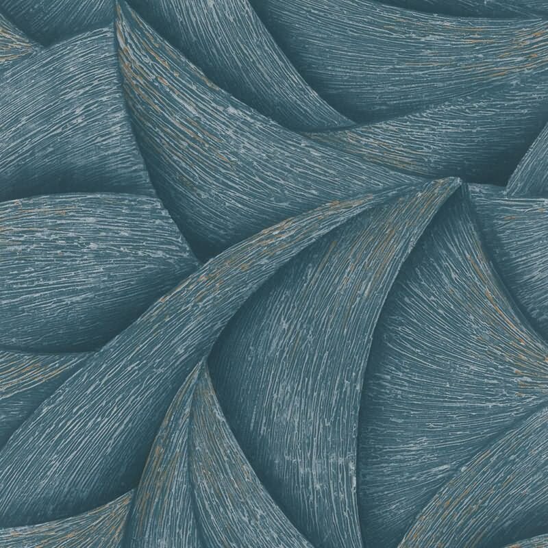 Vliestapete in Blau, Silber 3D-Optik Wellen Grafisch Modern für Wohnzimmer Schlafzimmer Küche (KG-171438)