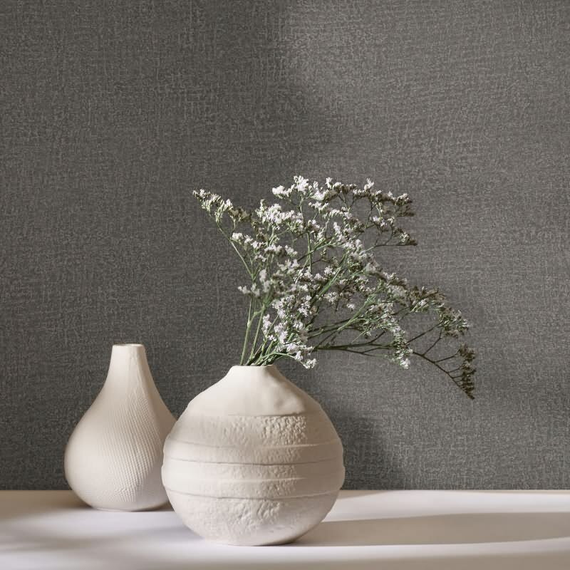 Vliestapete in Grau, Olive Strukturiertes Textil Putzoptik Uni für Wohnzimmer Schlafzimmer Küche (KG-171452)