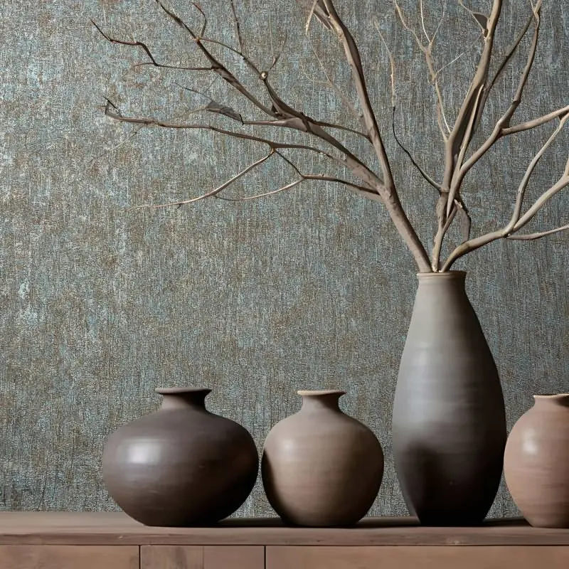 Vliestapete in Blau, Kupfer Betonoptik Uni Modern für Wohnzimmer Schlafzimmer Küche (KG-171457)