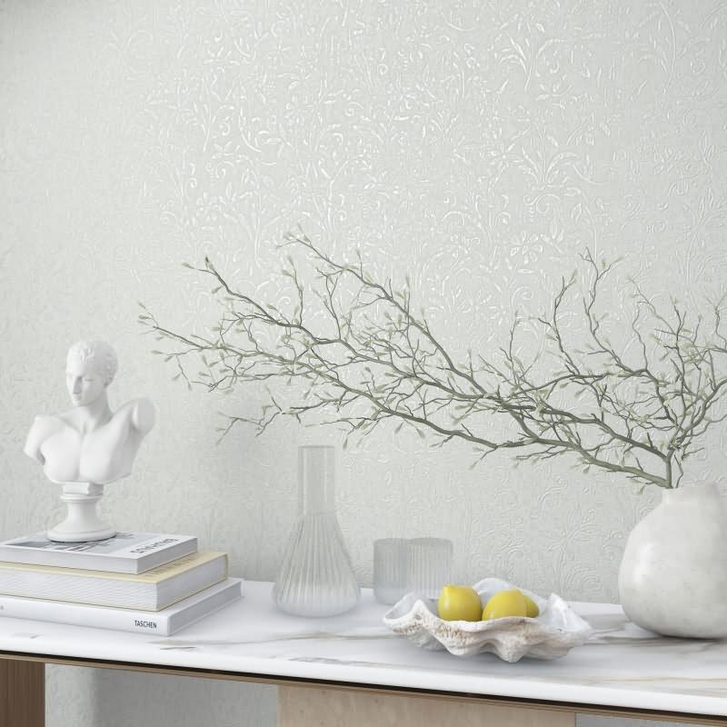 Vliestapete in Weiß Blattmotiv Floral Natur für Wohnzimmer Schlafzimmer Küche (KG-171461)