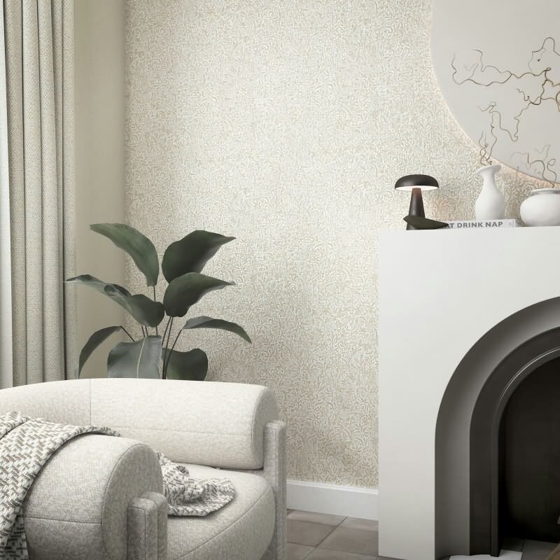 Vliestapete in Beige Blattmotiv Floral Natur für Wohnzimmer Schlafzimmer Küche (KG-171462)
