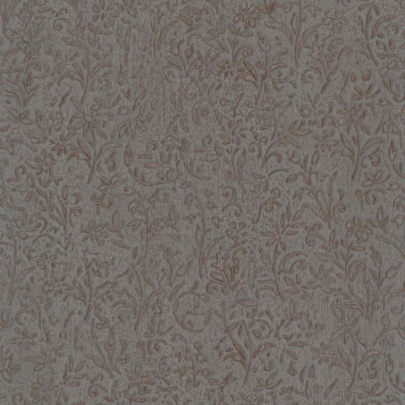 Vliestapete in Grau, Kupfer Blattmotiv Floral Natur für Wohnzimmer Schlafzimmer Küche (KG-171465)