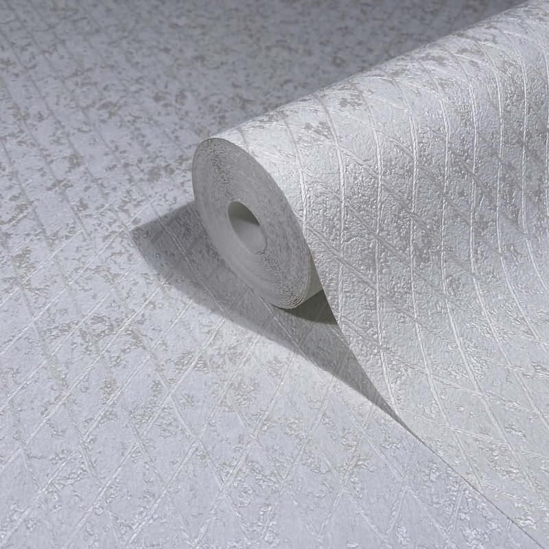 Vliestapete in Weiß Rautenoptik Grafisch Geometrisch für Wohnzimmer Schlafzimmer Küche (KG-171468)