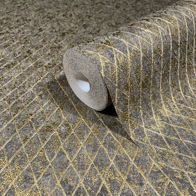 Vliestapete in Schwarz, Gold Rautenoptik Grafisch Geometrisch für Wohnzimmer Schlafzimmer Küche (KG-171471)