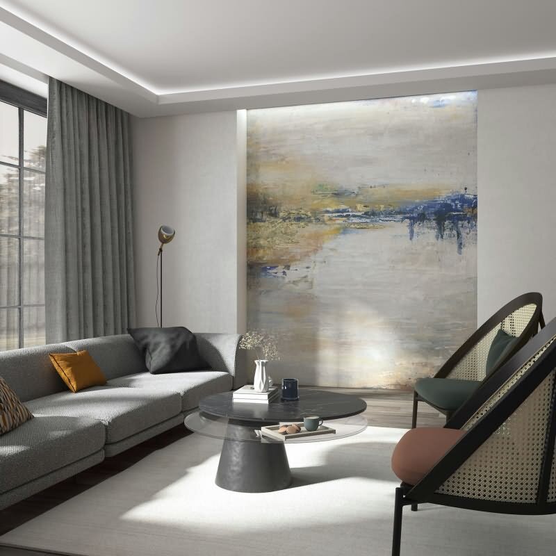 Fototapete in Beige mit abstraktem See Grafisch Klassisch für Wohnzimmer Schlafzimmer Küche (KG-171486)