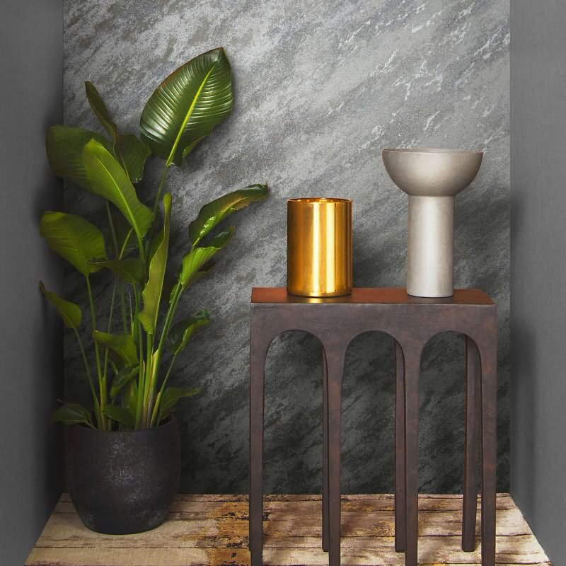 Vliestapete in Marmoroptik mit leichter Struktur grau, gold Putzoptik (KG-171487)