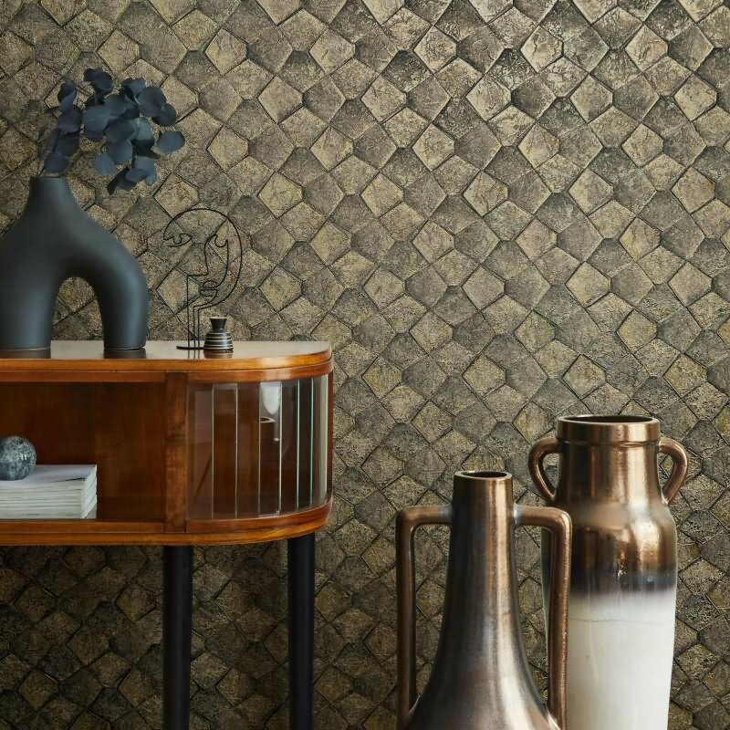 Vliestapete mit grafischem Fünfkantmuster gold Grafisch (KG-171495)