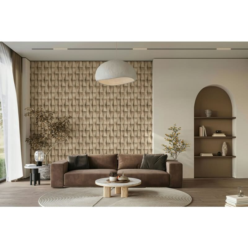 Vliestapete in beige Putzoptik Illusion 3D-Optik Streifen Modern Industrial-Look (KG-171536)