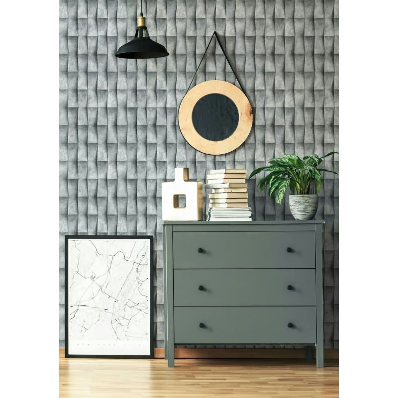 Vliestapete in grau Putzoptik Illusion 3D-Optik Streifen Modern Industrial-Look (KG-171537)