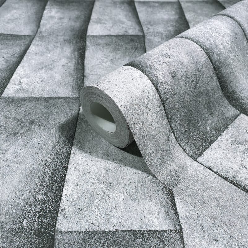 Vliestapete in grau Putzoptik Illusion 3D-Optik Streifen Modern Industrial-Look (KG-171537)